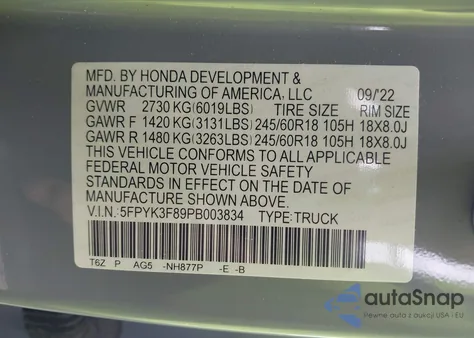 2023 Honda Ridgeline Black Edition from USA, damaged, VIN 5FPYK3F89PB003834